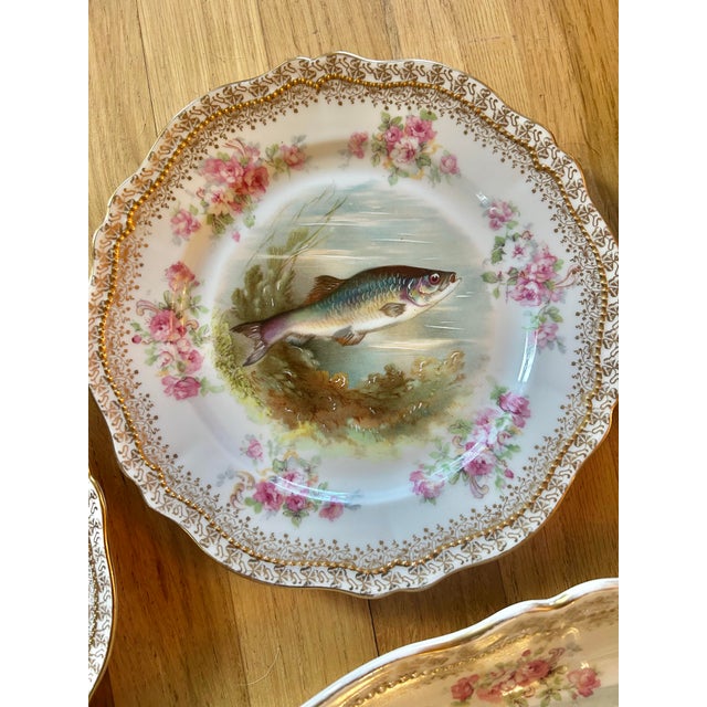 Ceramic Antique O & E Gutherz Royal Austria Hand Painted Fish Dinnerware Circa 1899-1918 - A Set of 10 Pieces For Sale - Image 7 of 18