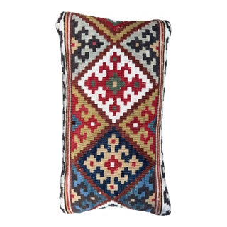 Vibrant Accent Pillow Made From 19th Century Handwoven Wool Caucasian Kilim Rug For Sale