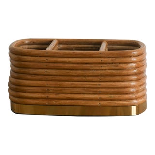 Mid Century Modern Style Rattan Desk Organizer For Sale