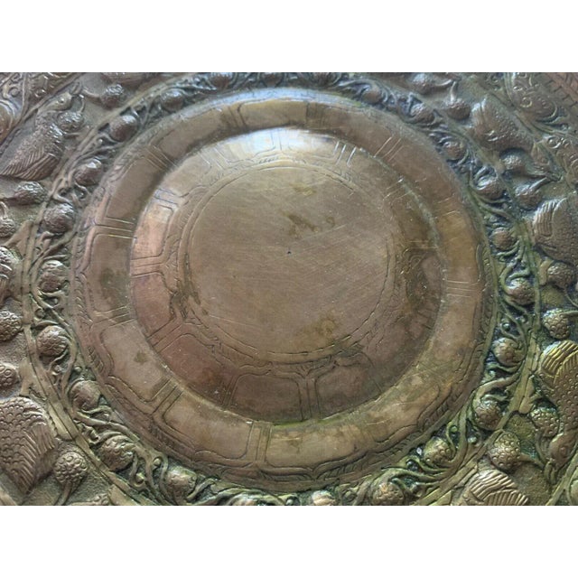 Vintage Early 20th Century Asian Hammered Brass Animal Motif Decorative Plate For Sale - Image 4 of 8