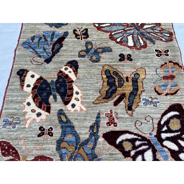 Hand-Knotted Pictorial Butterfly Runner on Natural Grey, 2'10" X 9'8" For Sale - Image 6 of 9