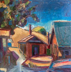 Expressionist Landscape Oil Painting of China Camp with Boats