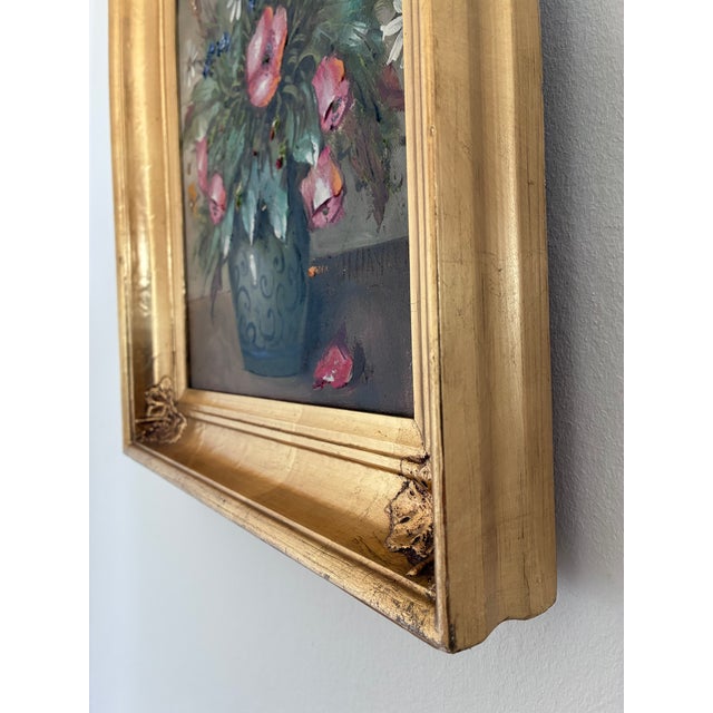 Rustic European Vintage Original Flower Still Life Oil Painting: Framed Floral Art For Sale - Image 3 of 10