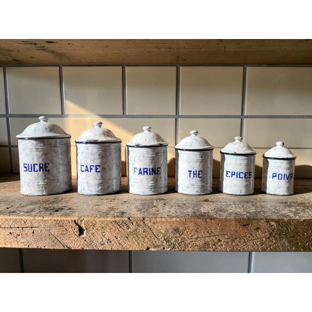 Enameled Sheet Metal Spice Jars, 1940s, Set of 6 For Sale - Image 10 of 10