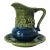 Vintage Inarco Blue and Green Ceramic Pitcher With Matching Underplate For Sale