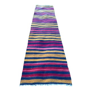 Vintage Turkish Kilim Runner, Stripe Pattern Flatweave Rug Handmade Rug For Sale