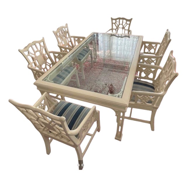 Palm Beach Chinese Chippendale/Pagoda Dining Set For Sale