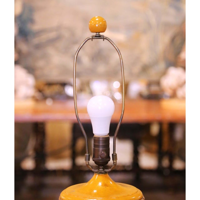 19th Century French Yellow Glazed Confit Pot Table Lamp With Custom Shade For Sale In Dallas - Image 6 of 9