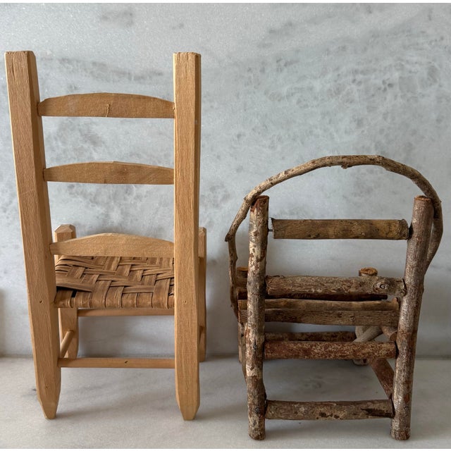 American Miniature Rustic Handmade Wooden Chairs For Sale - Image 3 of 7