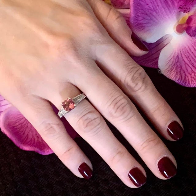 Pink Diamond Pink Tourmaline Rubellite Ring 6.5 14k White Gold 2.45 TCW Certified For Sale - Image 8 of 11