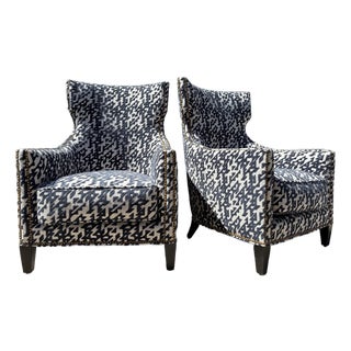 Handsome Cut Velvet Newly Upholstered Club Chairs For Sale