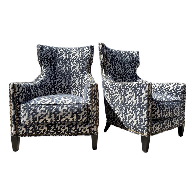 Handsome Cut Velvet Newly Upholstered Club Chairs For Sale