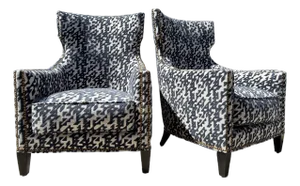 Handsome Cut Velvet Newly Upholstered Club Chairs