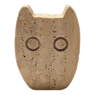 Fratelli Mannelli Travertine Owl | 1970s Italian Brutalist Sculpture For Sale