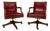 Pair of 1980s Baker Furniture Rolling Executive Chairs in Carved Wood & Burgundy Vinyl Upholstery For Sale