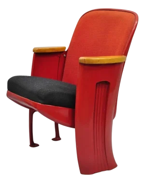 Antique Art Deco Red Painted Authentic Upholstered Movie Theater Chair