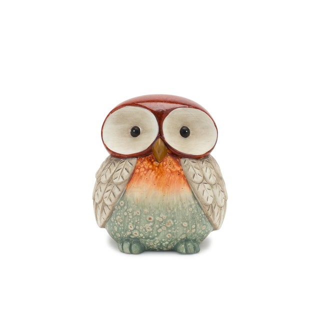 Kenneth Ludwig Chicago Terra Cotta Owl Figurine with Glazed Accents (Set of 2) For Sale - Image 4 of 6