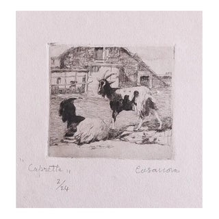 Carlo Casanova, The Goats, Etching, Early 20th Century For Sale