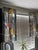 Vintage Marimekko Sine café curtain panels featuring an abstract geometric design of fine black and white grids layered...