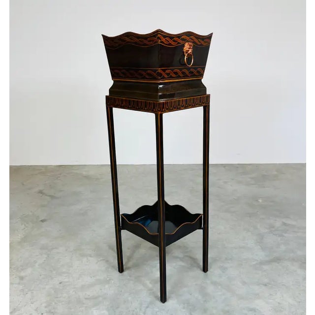 Traditional Maitland Smith Regency Style Black & Gold Tole Metal Planter or Plant Stand For Sale - Image 3 of 8