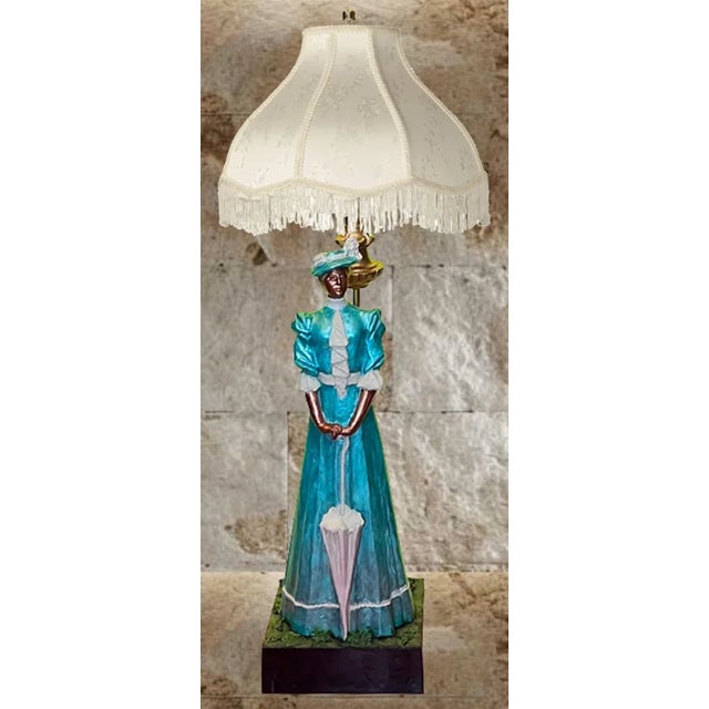 Vintage Claude Le Clerc Sculpture Table Lamp: Stately Lady With a Parasol For Sale In New York - Image 6 of 12