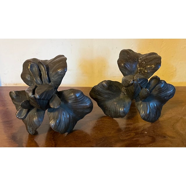 American Early 20th Century Bronze Flower Sculptures of Irises - A Pair For Sale - Image 3 of 12