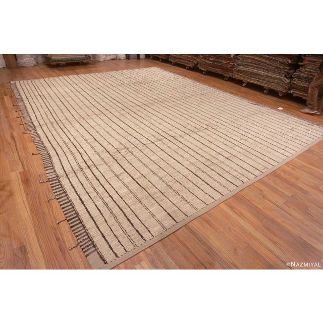 Beautiful Large Size Light Ivory Cream Color Background Minimalist Geometric Stripped Pattern Modern Area Rug, Country Of...