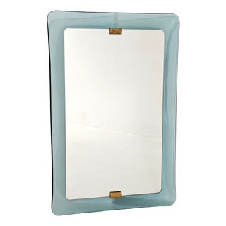 Mid-Century Modern Aquamarine Stained Glass Wall Mirror by Max Ingrand for Fontana Arte, 1950s For Sale