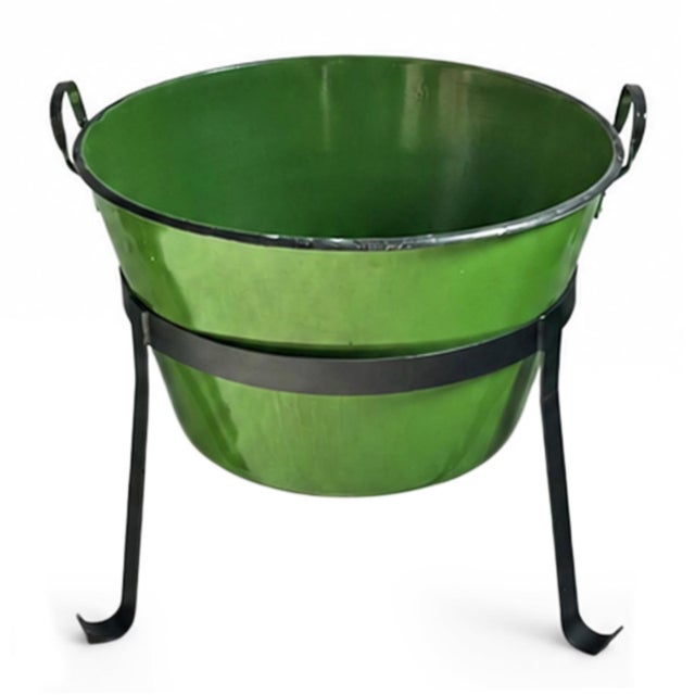 Mid 20th Century Vintage Hungarian Green Enamel Tub W/Iron Stand For Sale - Image 5 of 9