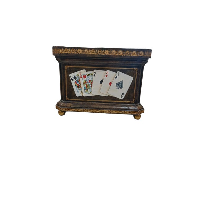 Traditional Vintage Tooled Leather Dice and Card Decorated Box by Maitland-Smith For Sale - Image 3 of 5
