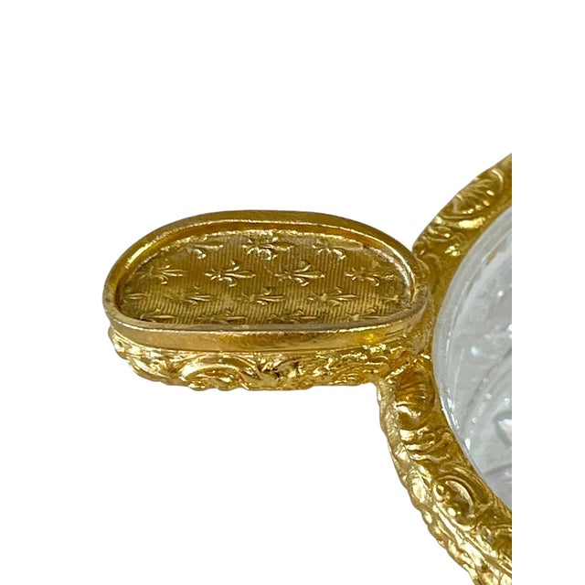Vintage French Cut Glass and Brass Fleur De Lis Personal Size Ashtray Dish For Sale - Image 4 of 8