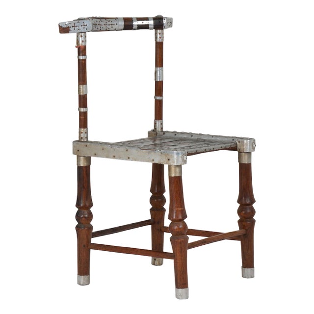 20th Century Chair with Hammered Metal Decoration For Sale