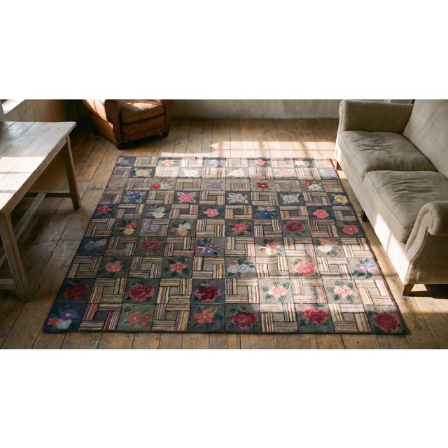 1930s Multicolor Floral Folk Art Antique American Hooked Rug 3'10" X 6'10" Handknotted Wool Carpet For Sale In New York - Image 6 of 8