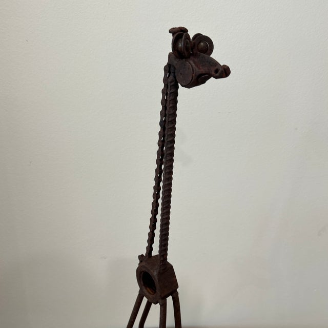Metal Vintage Iron Whimsical Handcrafted Rusted Giraffe Sculpture For Sale - Image 7 of 12