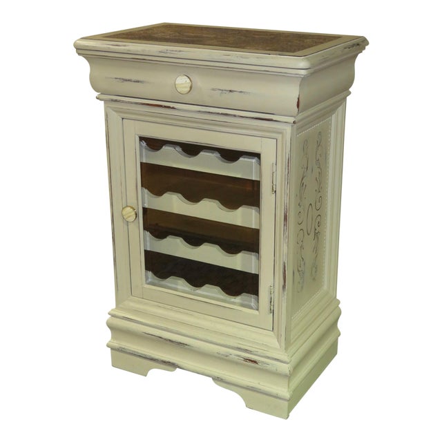 Hand Painted Distressed Mahogany Cottage Style Wine Cabinet With