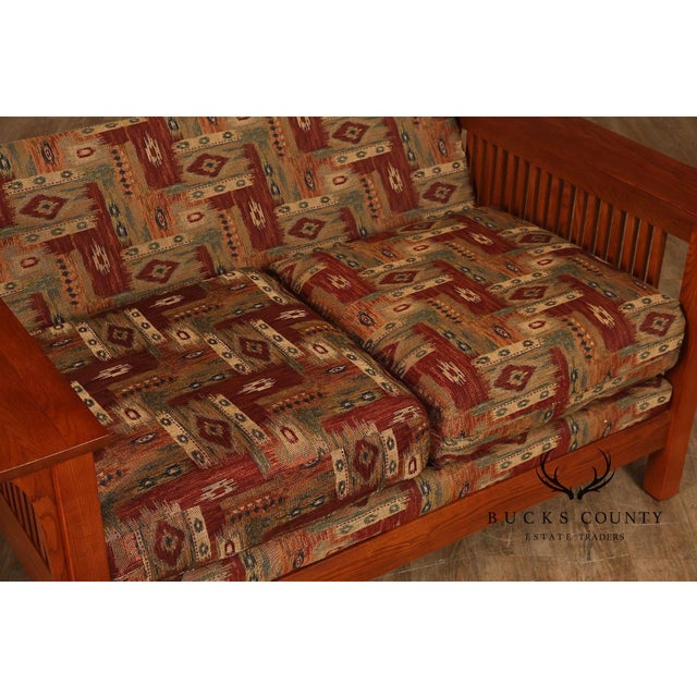 Bassett Furniture Mission Style Oak Spindle Settee For Sale - Image 13 of 17