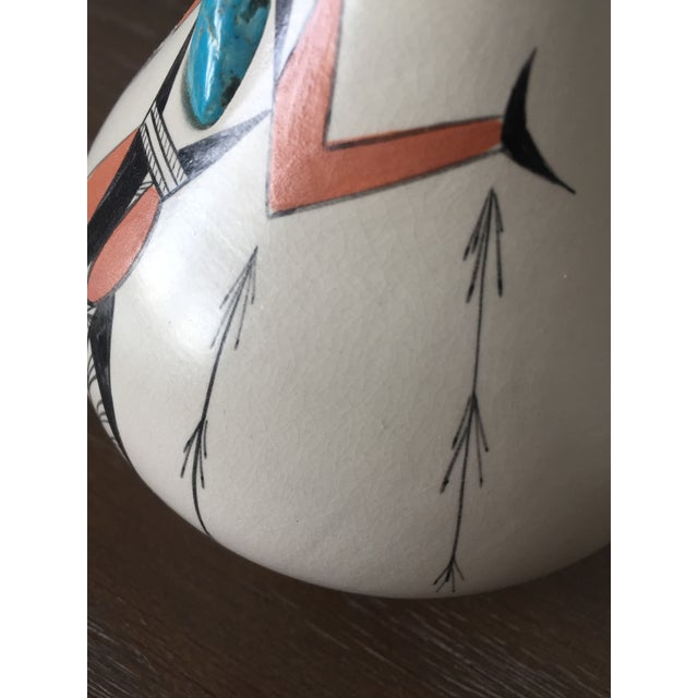 Hand Painted Corn Maiden Pottery Vase With Turquoise Stone Inlay For Sale - Image 12 of 13