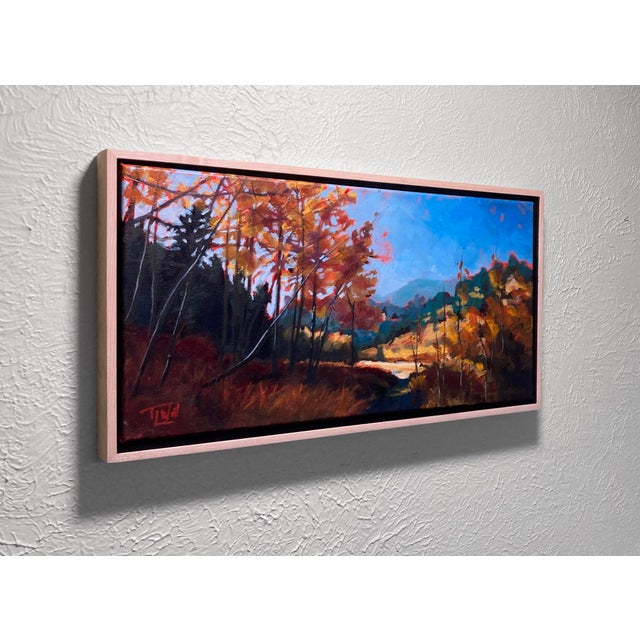 Contemporary Ralston Fall by Tracy Wall | Oil on Canvas Landscape with autumn trees and a river. For Sale - Image 3 of 5