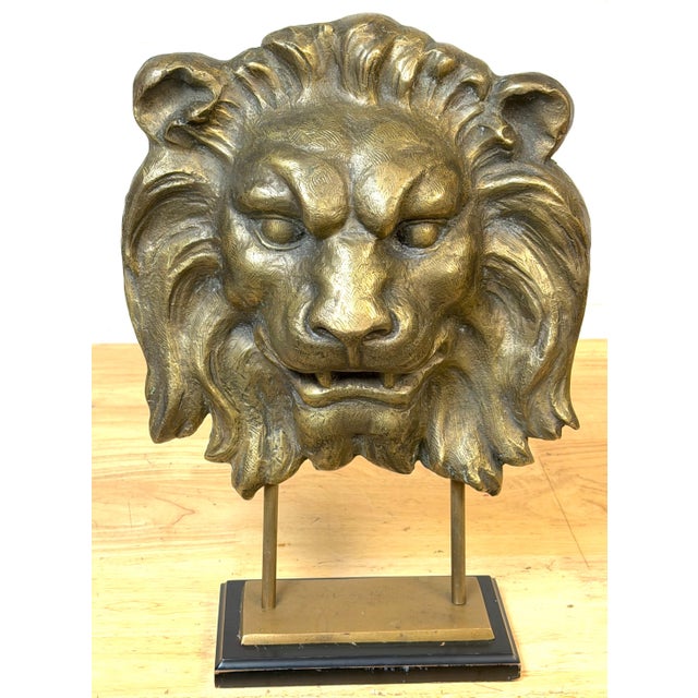 Large, Finely Cast Bronze Lion Mask, Museum Mounted 20th Century Bronze lion mask: 12" W × 17" H Overall with base:...