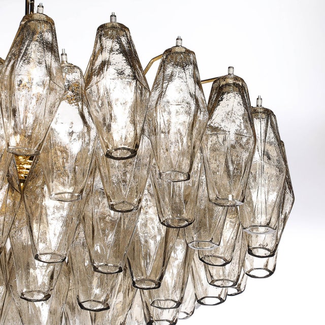 Modernist Hand-Blown Murano Smoked Glass Polyhedral Chandelier in Brass Fittings For Sale - Image 10 of 18