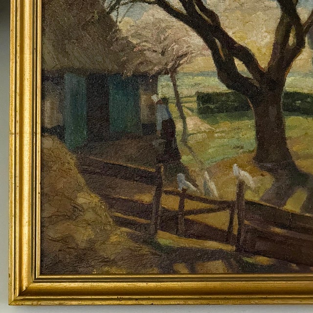 Framed Oil Painting on Canvas by Victor Mullie 'Farmyard Beneath the Trees' For Sale - Image 10 of 16