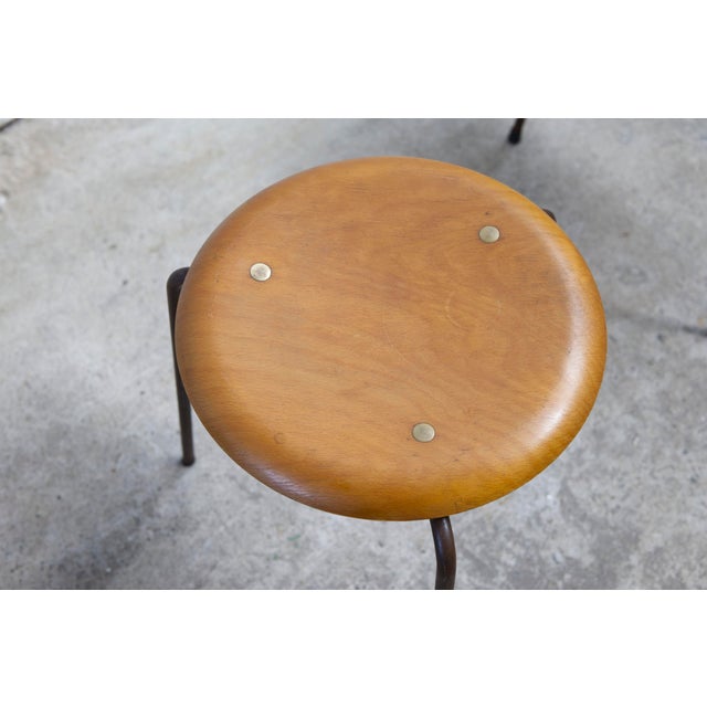 Brown Vintage Tripod Dot Stools in Teak and Copper by Fritz Hansen, 1950s, Set of 3 For Sale - Image 8 of 15