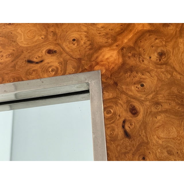 Chrome Square mirror in elm burl veneer and chrome by Willy Rizzo. Circa 1970 For Sale - Image 8 of 12
