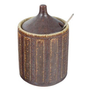 Ceramic Jam Jar with Silver Spoon from Palshus, Denmark, 1970s, Set of 2 For Sale