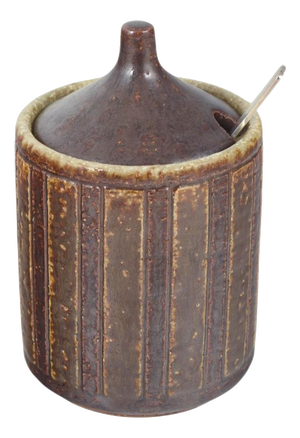 Ceramic Jam Jar with Silver Spoon from Palshus, Denmark, 1970s, Set of 2