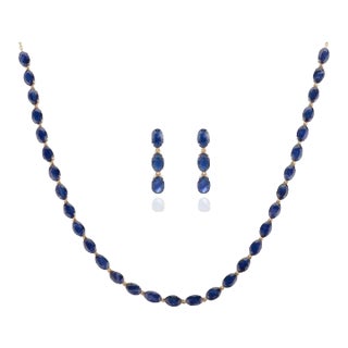 Set of Blue Sapphire Earrings Along With the Necklace - 3 Pieces For Sale