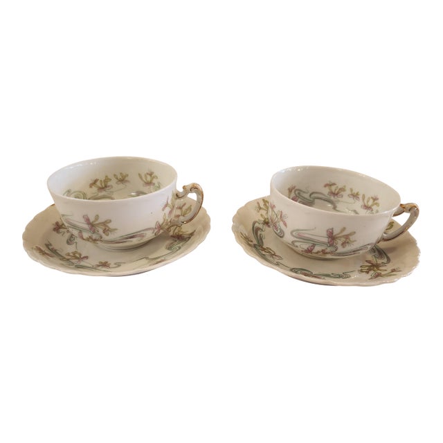 Early 20th Century 2 Haviland Limoges Teacups and Saucers For Sale