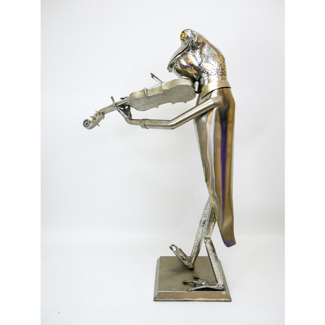 Contemporary "Frog Violinist" Folk Art Metal Sculpture by James Sauer For Sale - Image 3 of 12