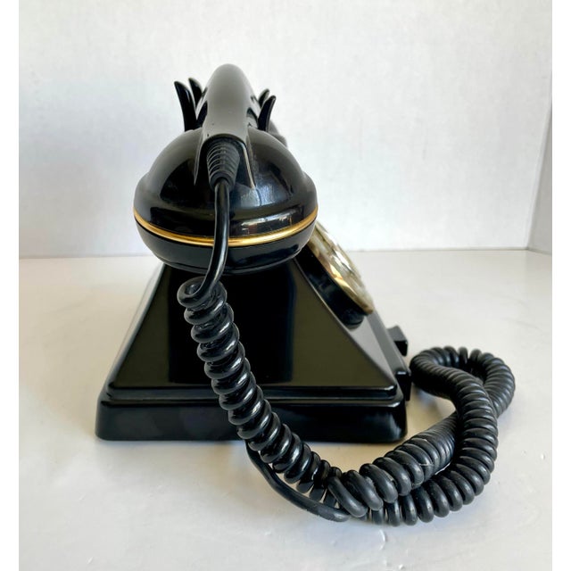 Metal Vintage-Inspired Rotary Style Black Desk Telephone With Brass Dial For Sale - Image 7 of 10