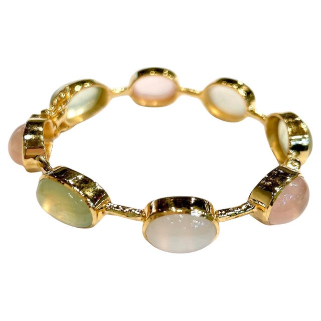 Bochic "Capri" Vintage Pink Quartz, Peridot & Agate Bracelet 18K Gold & Silver For Sale - Image 15 of 18